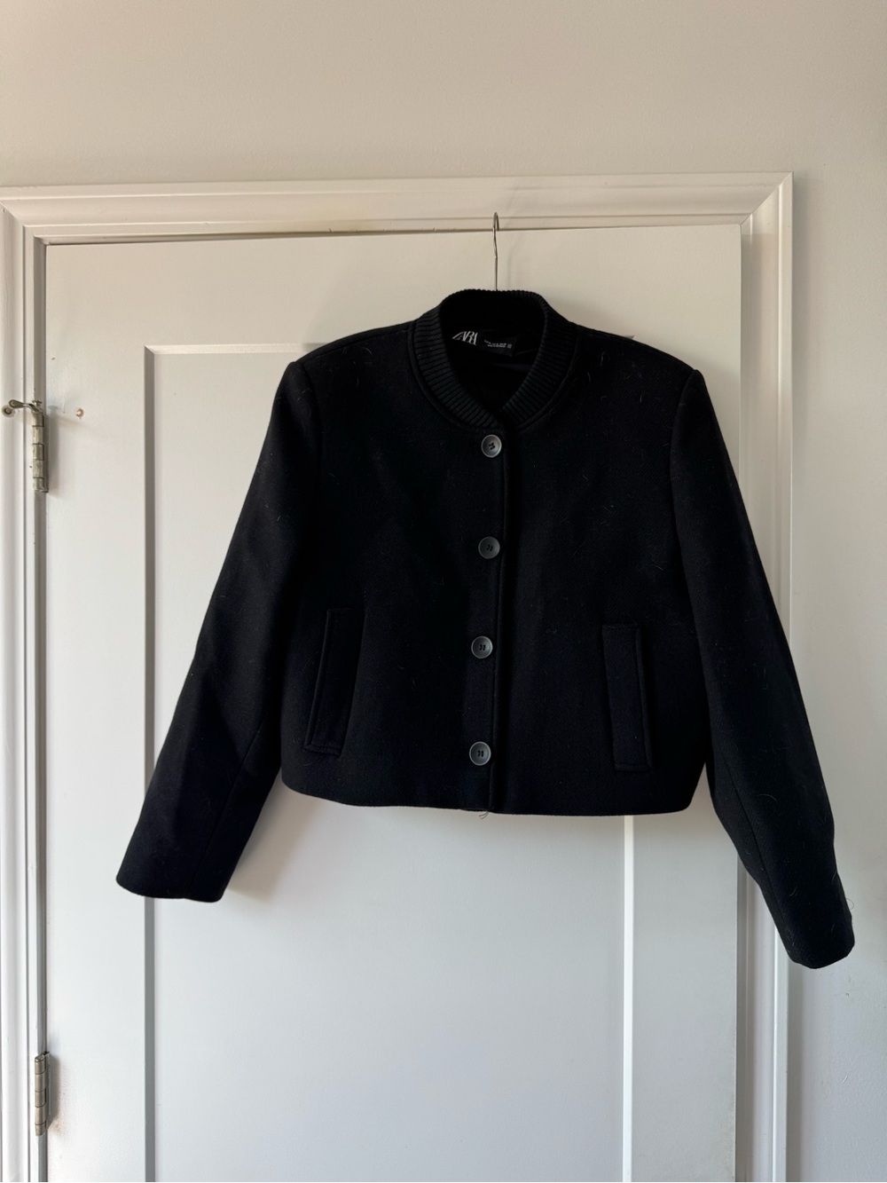 Zara Black Cropped Bomber Jacket